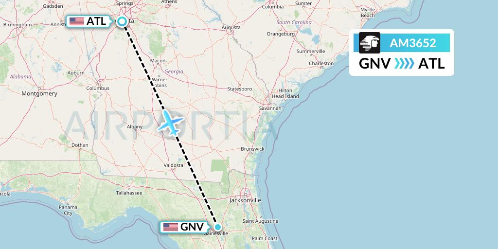 AM3652 Aeromexico Flight Map: Gainesville to Atlanta