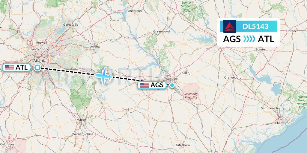 DL5143 Delta Air Lines Flight Map: Augusta to Atlanta