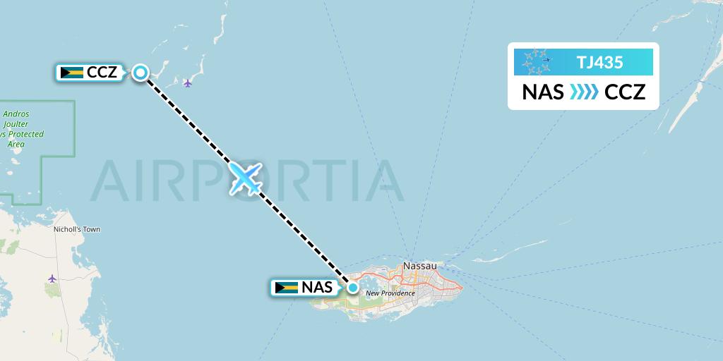 TJ435 Tradewind Aviation Flight Map: Nassau to Bahamas