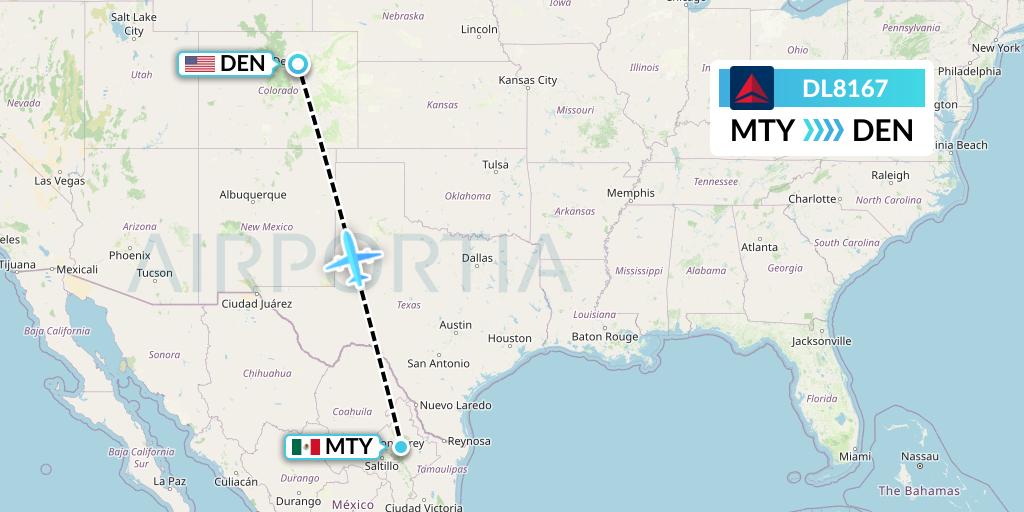 DL8167 Delta Air Lines Flight Map: Monterrey to Denver