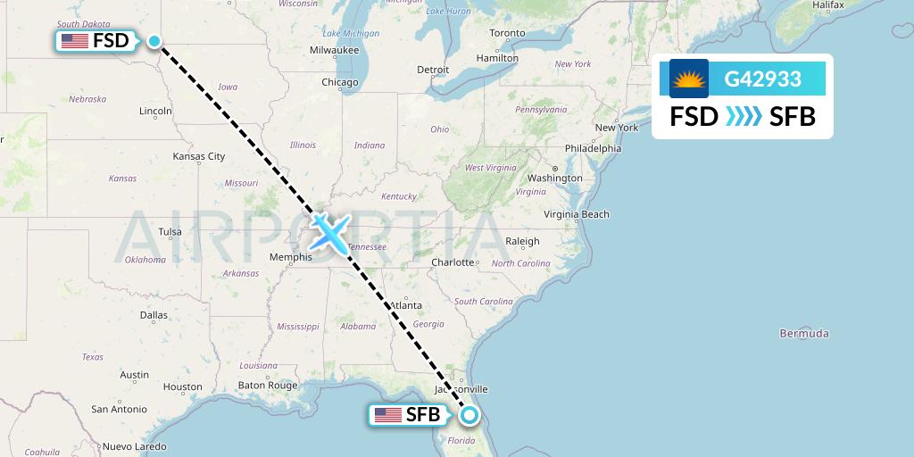 G42933 Allegiant Air Flight Map: Sioux Falls to Orlando