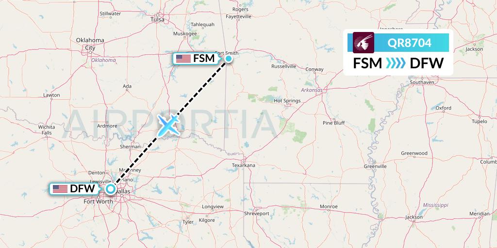 QR8704 Qatar Airways Flight Map: Fort Smith to Dallas
