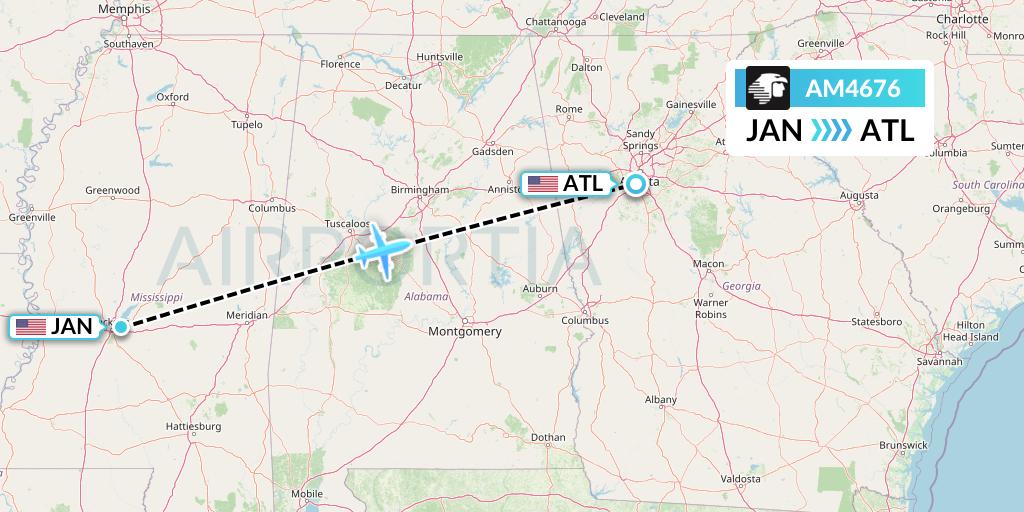 AM4676 Aeromexico Flight Map: Jackson to Atlanta