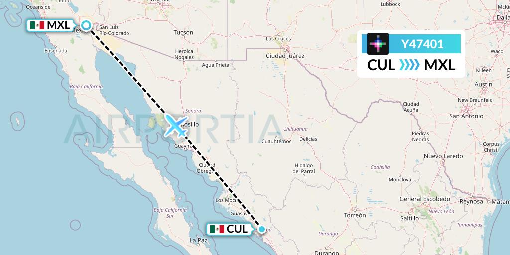 Y47401 Volaris Flight Map: Culiacan to Mexicali