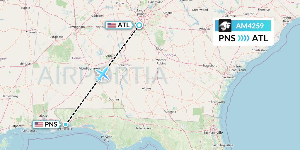 AM4259 Aeromexico Flight Map: Pensacola to Atlanta