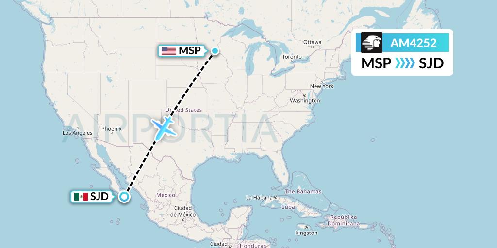 AM4252 Aeromexico Flight Map: Minneapolis to San Jose del Cabo