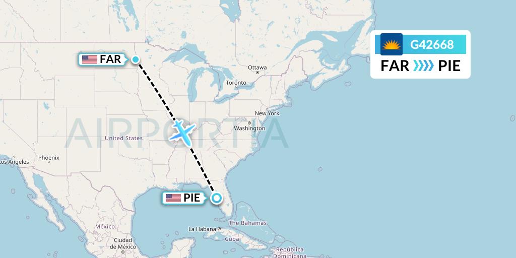 G42668 Allegiant Air Flight Map: Fargo to St. Petersburg