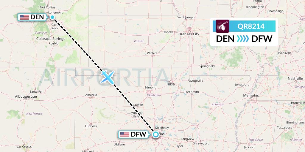 QR8214 Qatar Airways Flight Map: Denver to Dallas