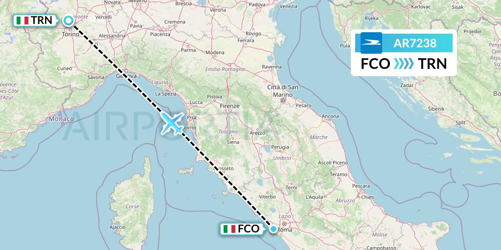AR7238 Aerolineas Argentinas Flight Map: Rome to Turin