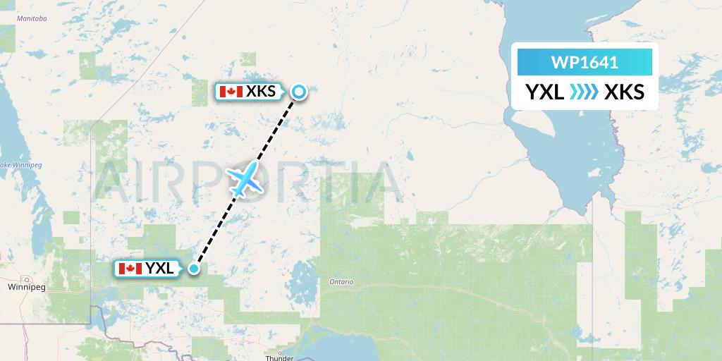 WP1641 Wasaya Airways Lp Flight Map: Sioux Lookout to Kasabonika