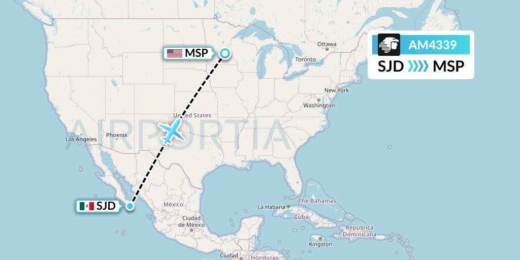 AM4339 Aeromexico Flight Map: San Jose del Cabo to Minneapolis