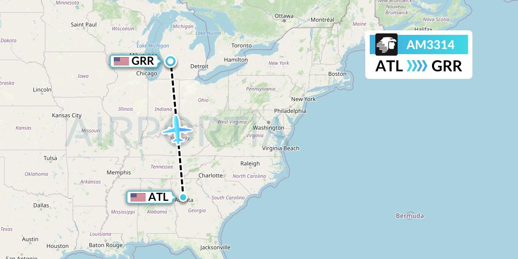 AM3314 Aeromexico Flight Map: Atlanta to Grand Rapids