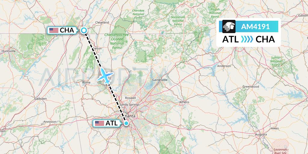 AM4191 Aeromexico Flight Map: Atlanta to Chattanooga