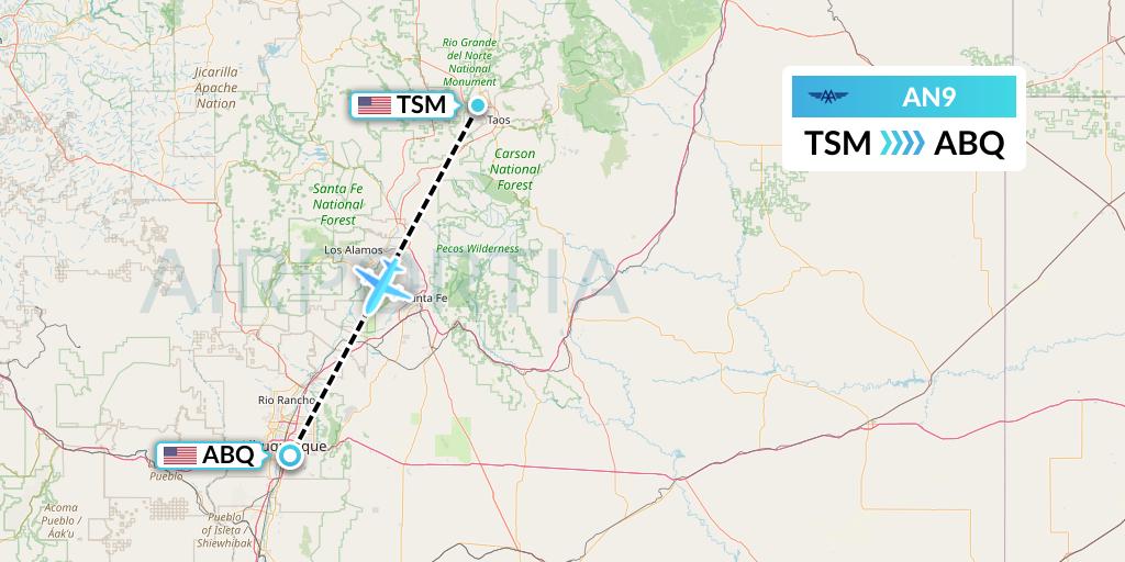 AN9 Advanced Air Flight Map: Taos to Albuquerque