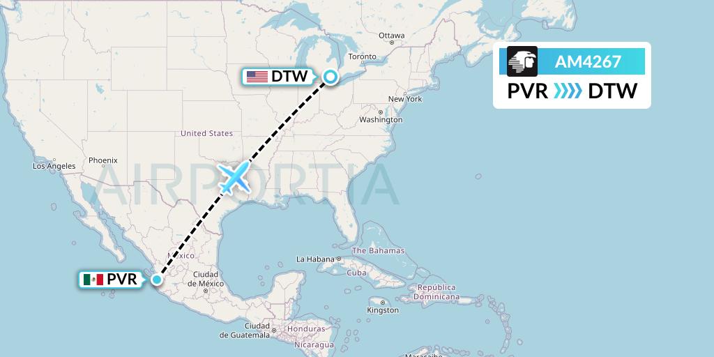 AM4267 Aeromexico Flight Map: Puerto Vallarta to Detroit