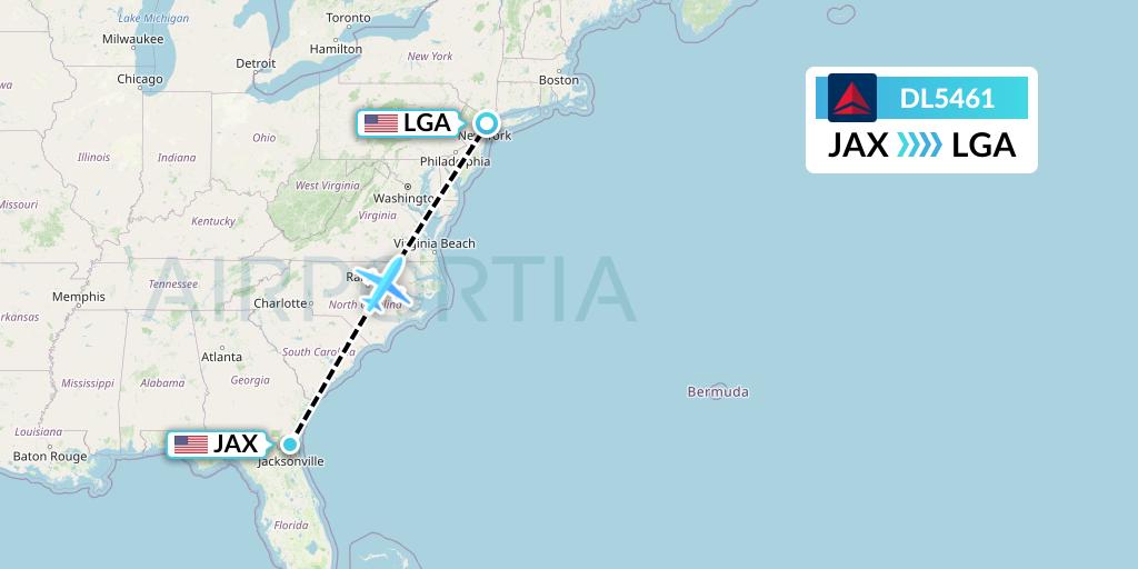 DL5461 Delta Air Lines Flight Map: Jacksonville to New York