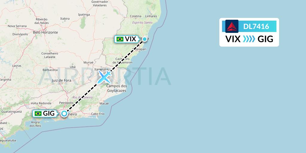 DL7416 Delta Air Lines Flight Map: Vitoria to Rio de Janeiro