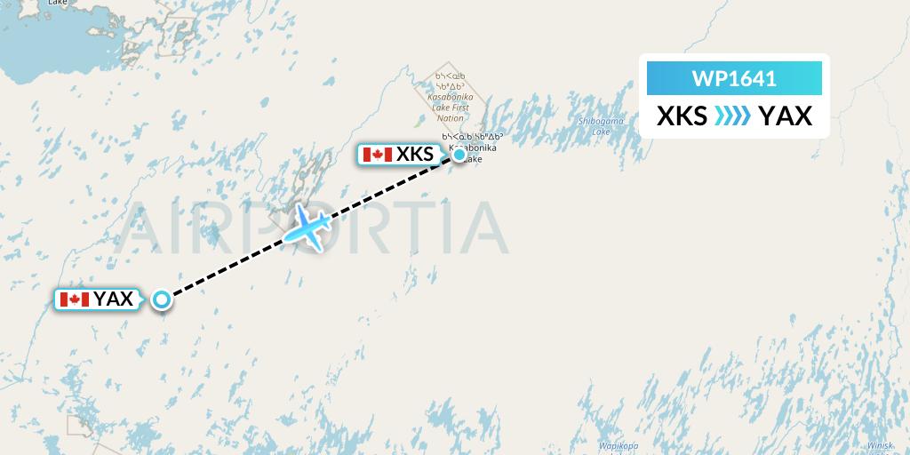 WP1641 Wasaya Airways Lp Flight Map: Kasabonika to Wapekeka