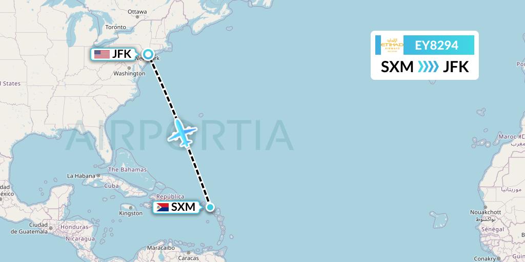 EY8294 Etihad Airways Flight Map: Sint Maarten to New York