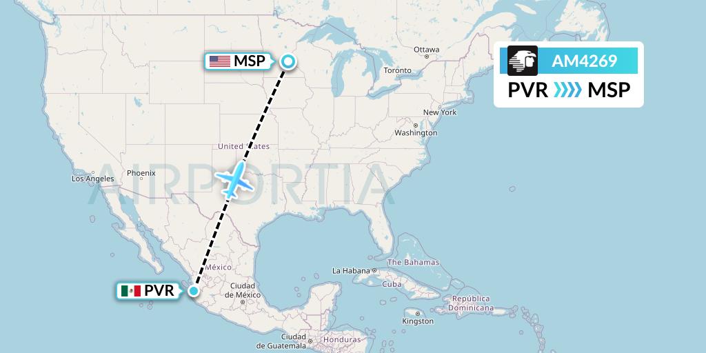 AM4269 Aeromexico Flight Map: Puerto Vallarta to Minneapolis