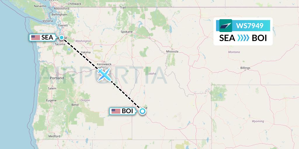 WS7949 WestJet Flight Map: Seattle to Boise