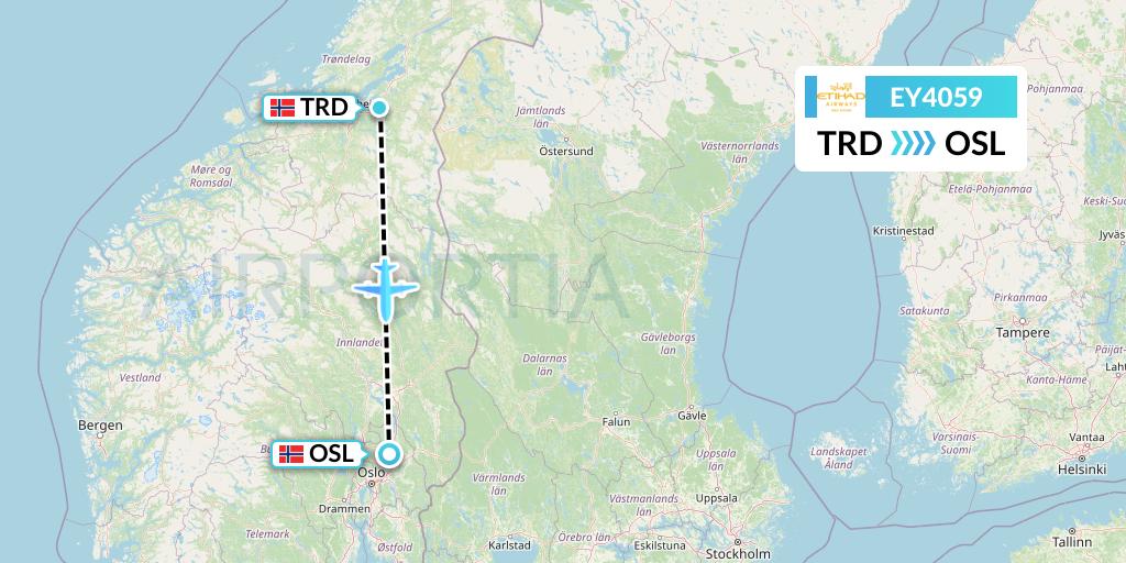 EY4059 Etihad Airways Flight Map: Trondheim to Oslo