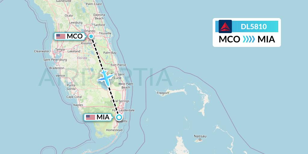 DL5810 Delta Air Lines Flight Map: Orlando to Miami