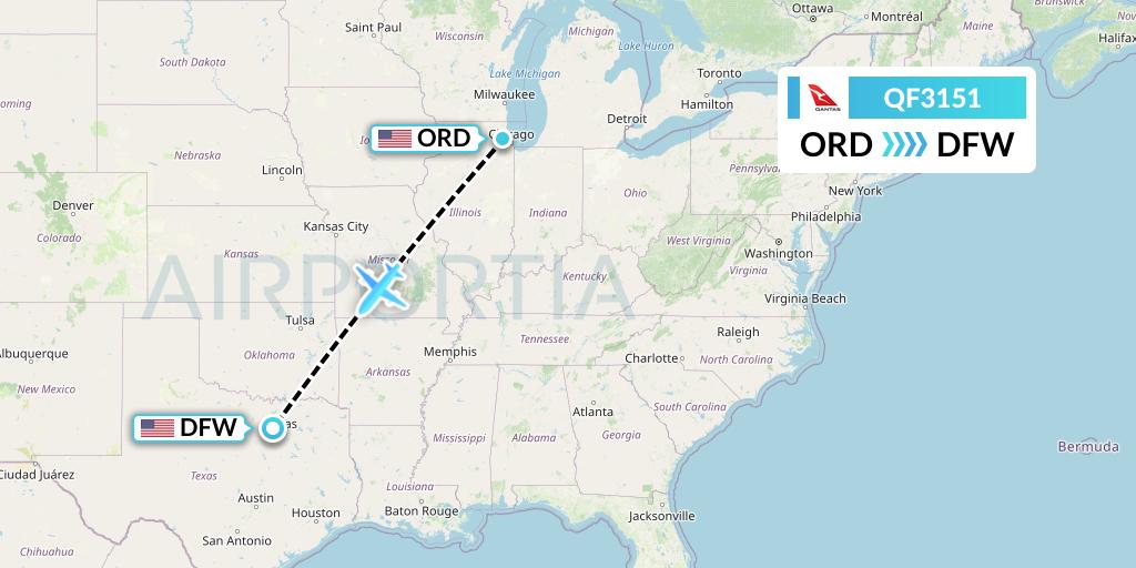 QF3151 Qantas Flight Map: Chicago to Dallas