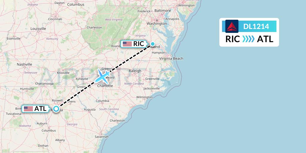 DL1214 Delta Air Lines Flight Map: Richmond to Atlanta