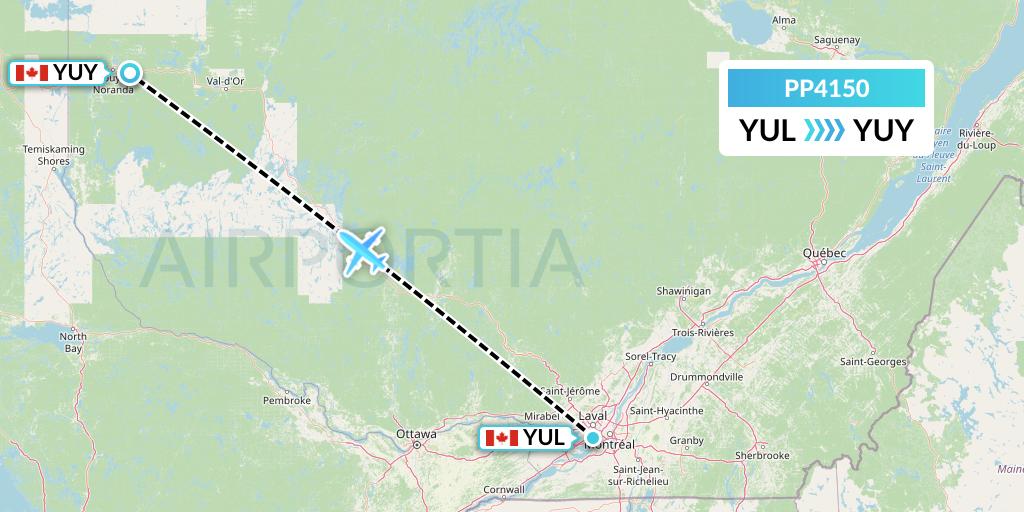 PP4150 Jet Aviation Business Jets Flight Map: Montreal to Rouyn