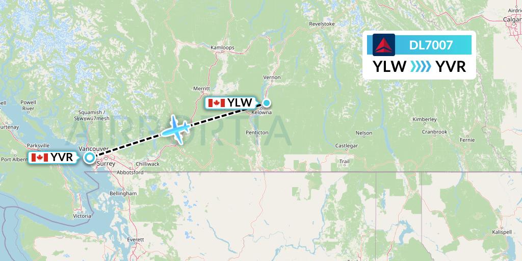 DL7007 Delta Air Lines Flight Map: Kelowna to Vancouver