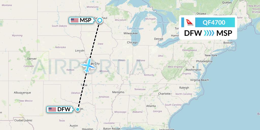 QF4700 Qantas Flight Map: Dallas to Minneapolis