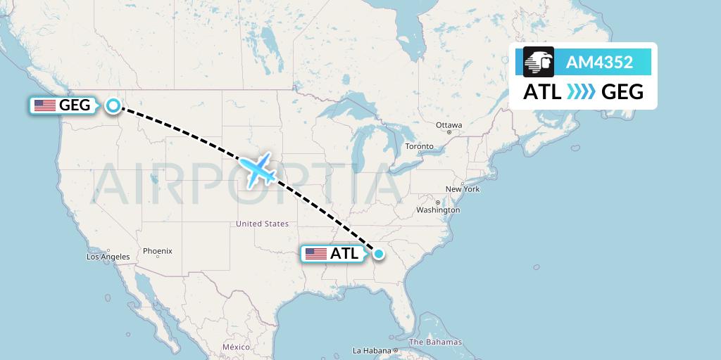 AM4352 Aeromexico Flight Map: Atlanta to Spokane