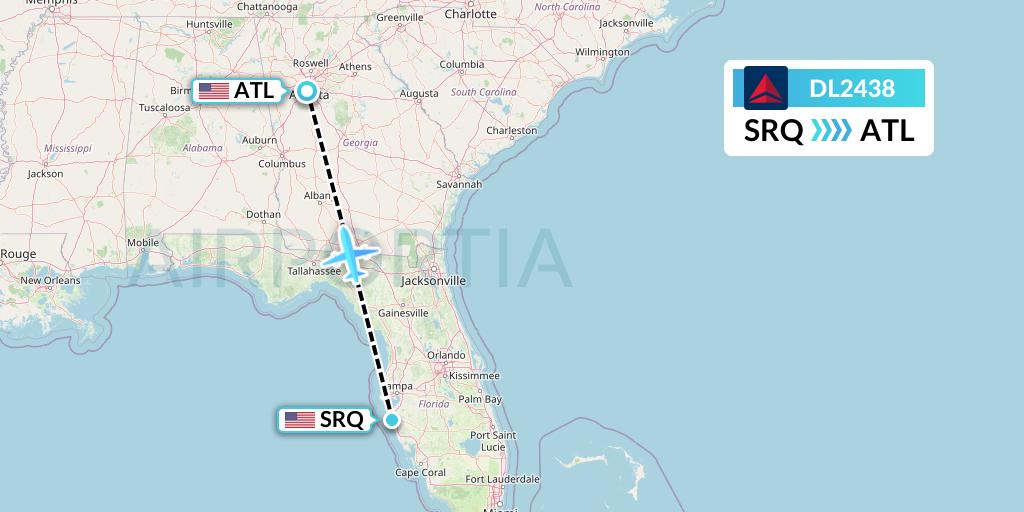 DL2438 Flight Status Delta Air Lines: Sarasota to Atlanta (DAL2438)