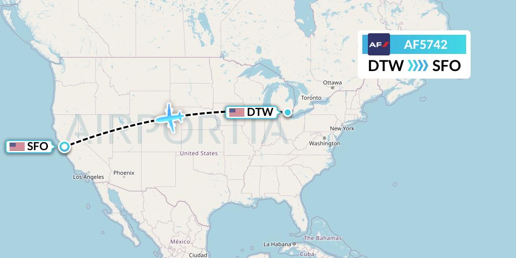 AF5742 Air France Flight Map: Detroit to San Francisco