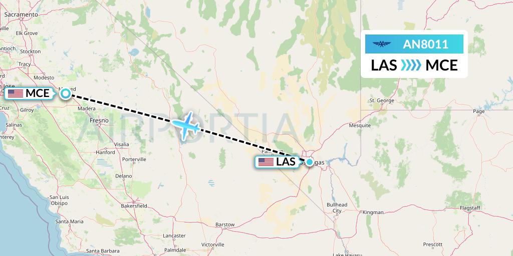 AN8011 Advanced Air Flight Map: Las Vegas to Merced
