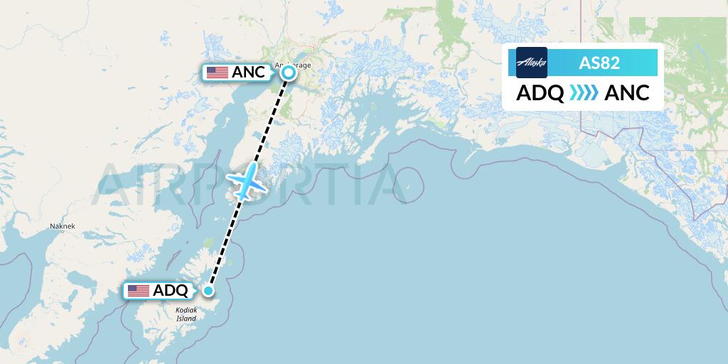 AS82 Alaska Airlines Flight Map: Kodiak to Anchorage