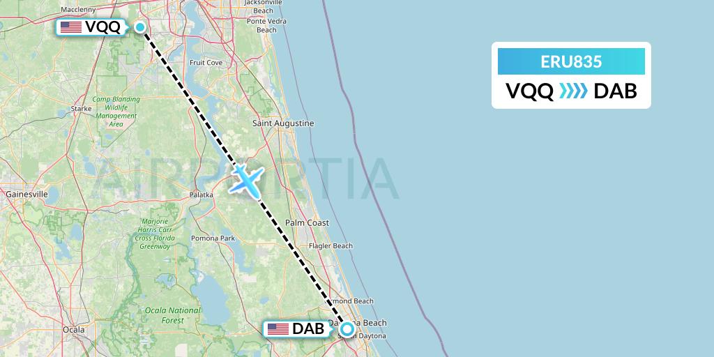 ERU835 Embry-riddle Aeronautical University Flight Map: Jacksonville to Daytona Beach