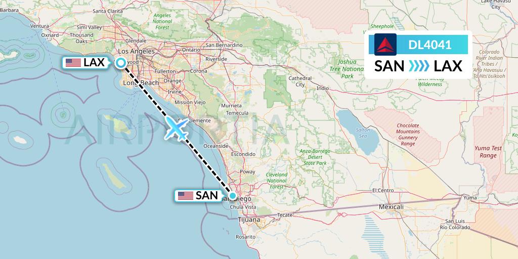 DL4041 Delta Air Lines Flight Map: San Diego to Los Angeles