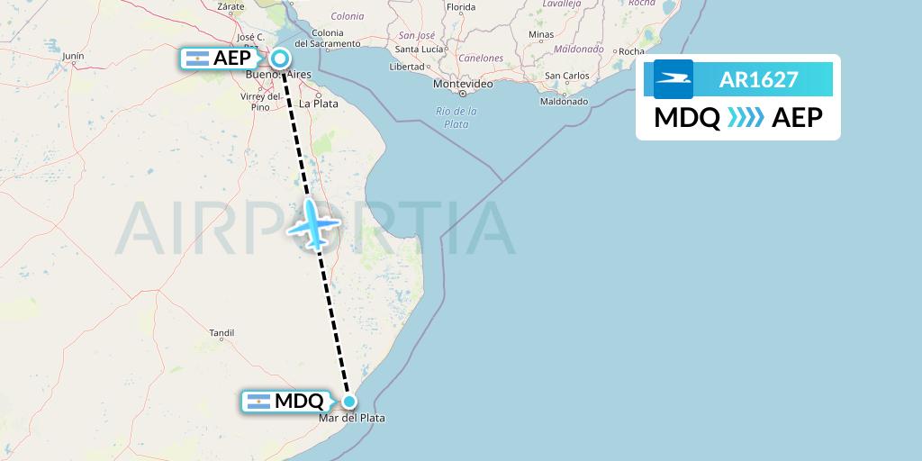 AR1627 Aerolineas Argentinas Flight Map: Mar del Plata to Buenos Aires