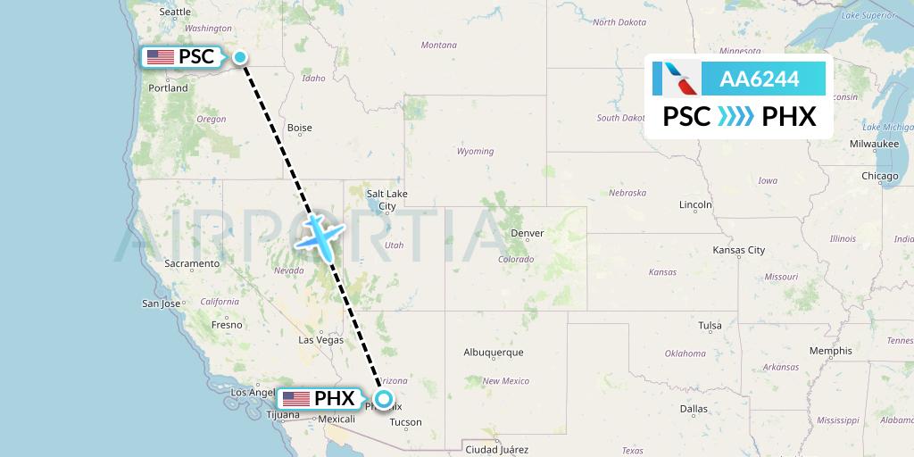 AA6244 American Airlines Flight Map: Pasco to Phoenix