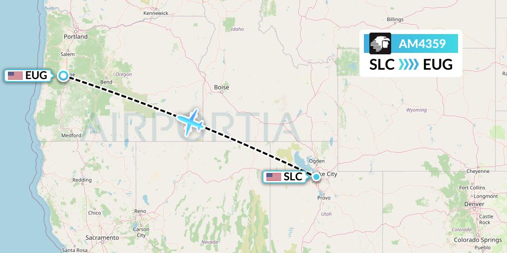 AM4359 Aeromexico Flight Map: Salt Lake City to Eugene