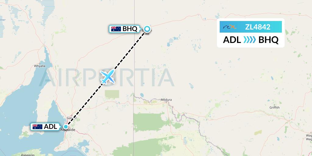 ZL4842 Regional Express Flight Map: Adelaide to Broken Hill