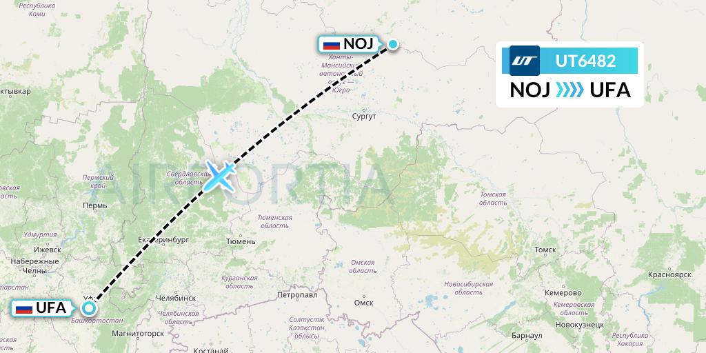 UT6482 UTair Flight Map: Noyabrsk to Ufa