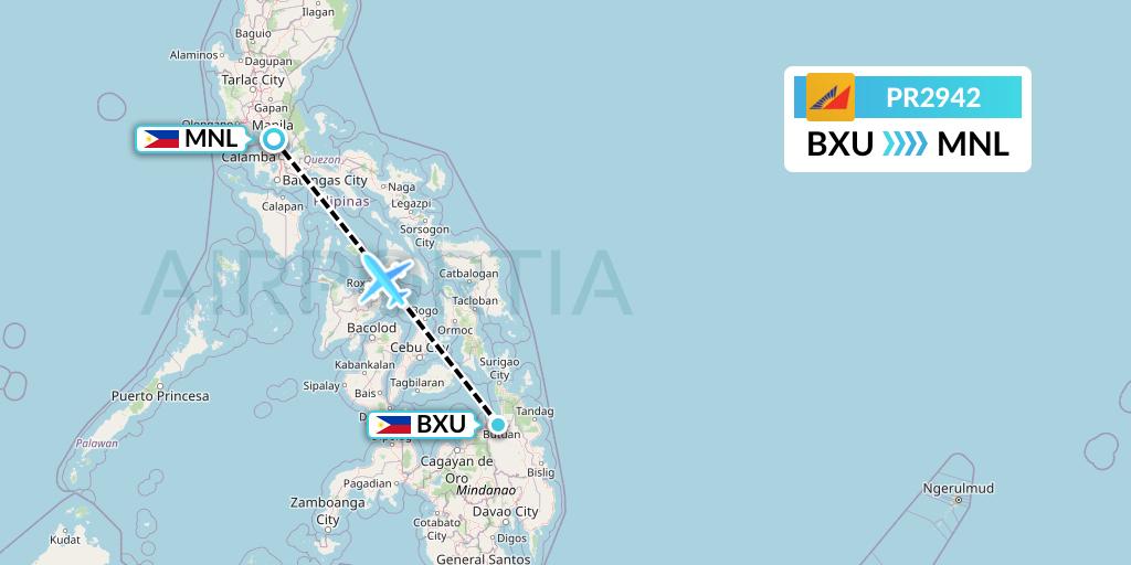 PR2942 Philippine Airlines Flight Map: Butuan to Manila