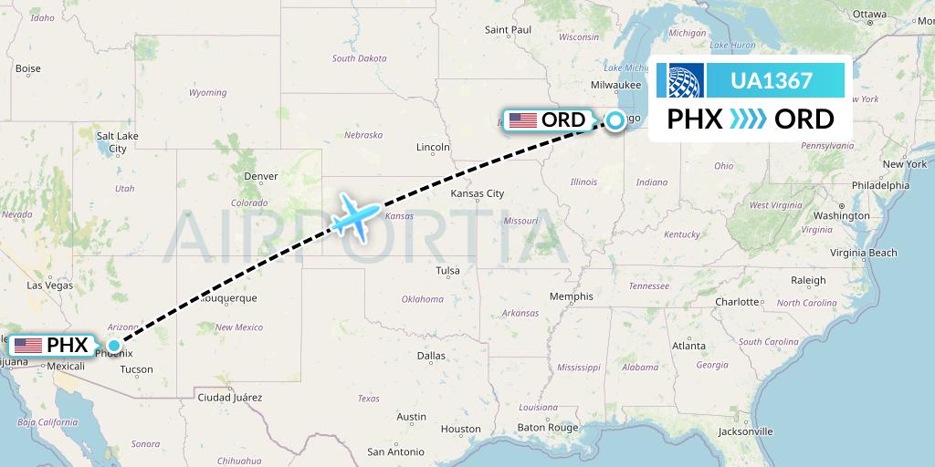 UA1367 United Airlines Flight Map: Phoenix to Chicago