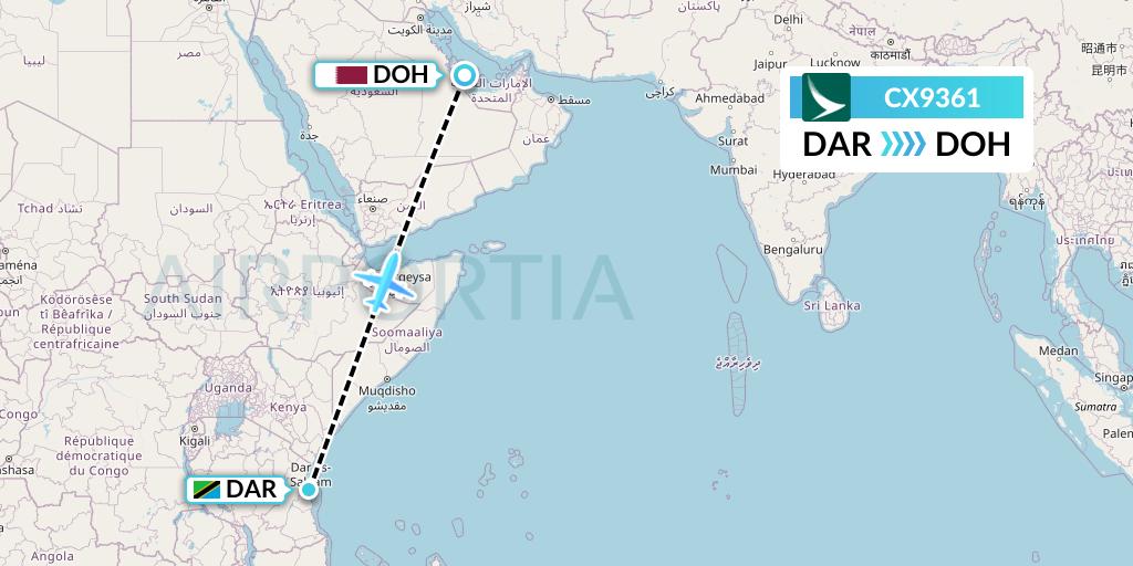 CX9361 Cathay Pacific Flight Map: Dar-es-Salaam to Doha