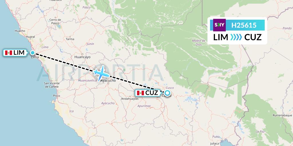 H25615 Sky Airline Flight Map: Lima to Cusco