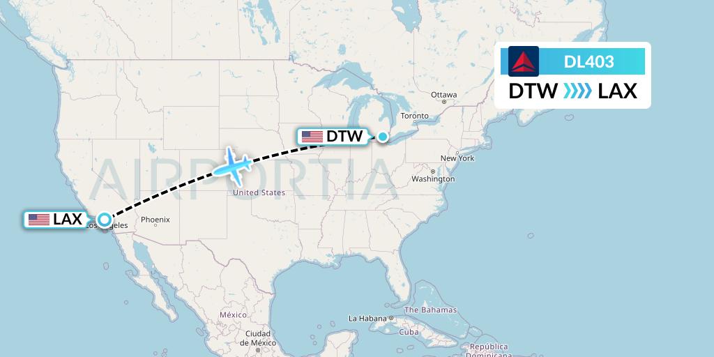 DL403 Delta Air Lines Flight Map: Detroit to Los Angeles