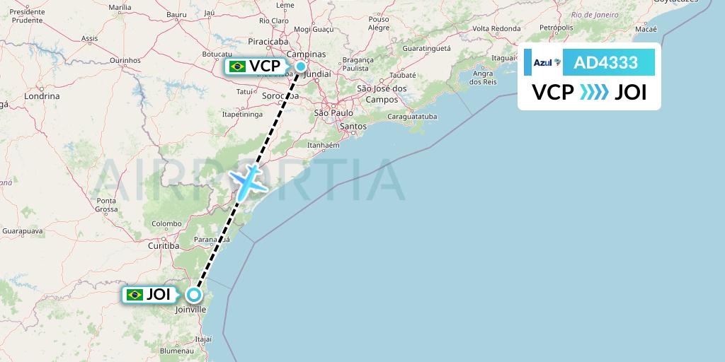 AD4333 Azul Brazilian Airlines Flight Map: Campinas to Joinville